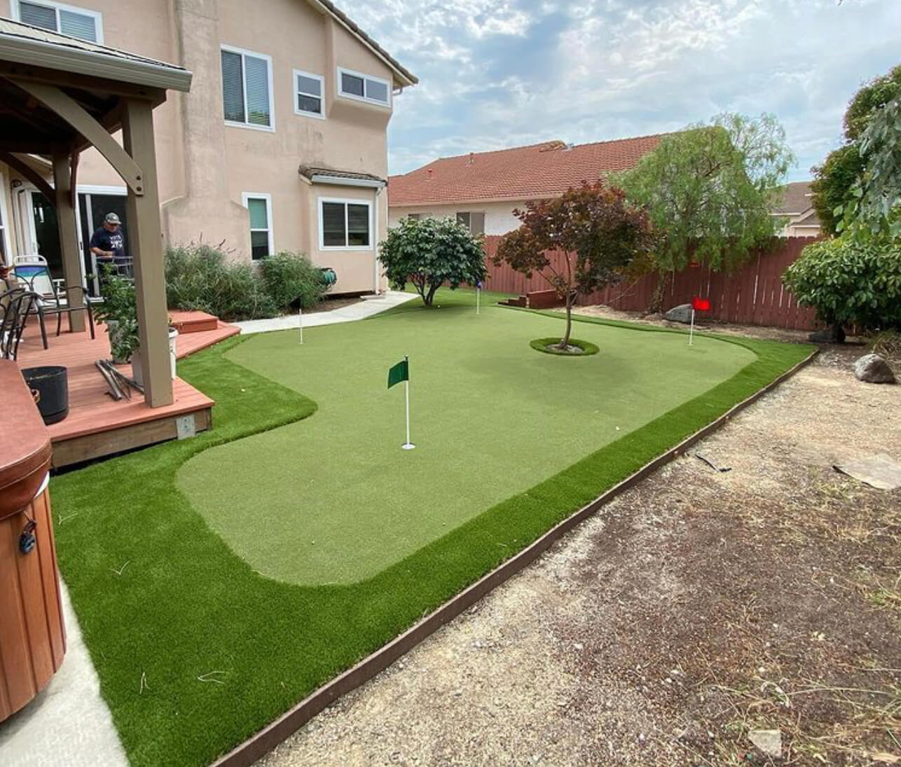 backyard putting green built on artificial turf