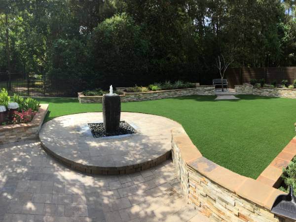 Residential artificial grass backyard