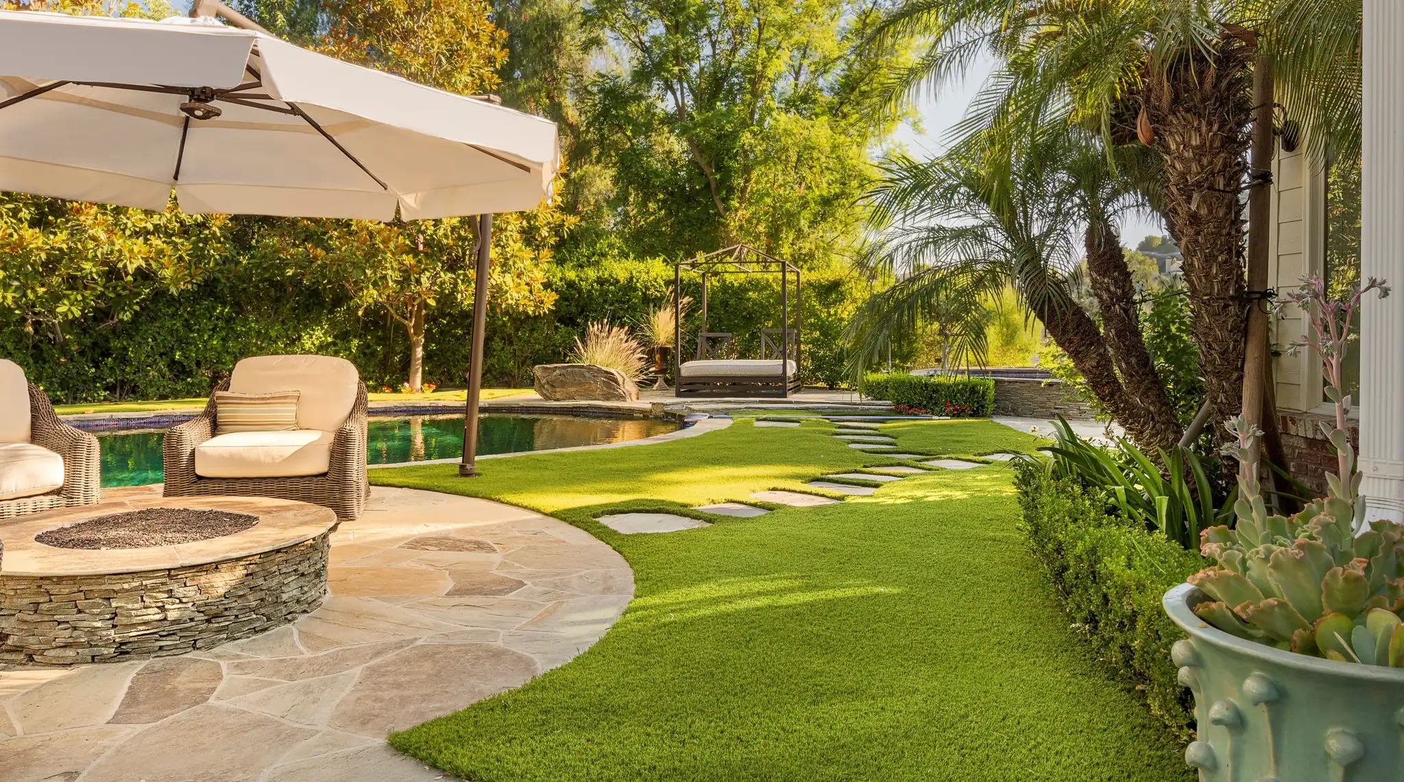 residential home artificial grass lawn